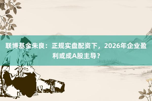 联博基金朱良：正规实盘配资下，2026年企业盈利或成A股主导？