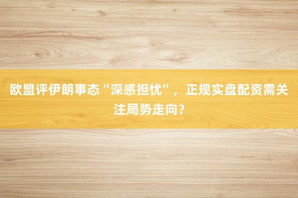 欧盟评伊朗事态“深感担忧”，正规实盘配资需关注局势走向？