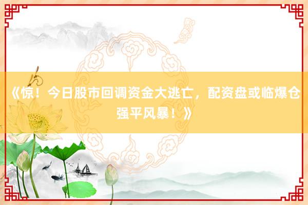 《惊！今日股市回调资金大逃亡，配资盘或临爆仓强平风暴！》
