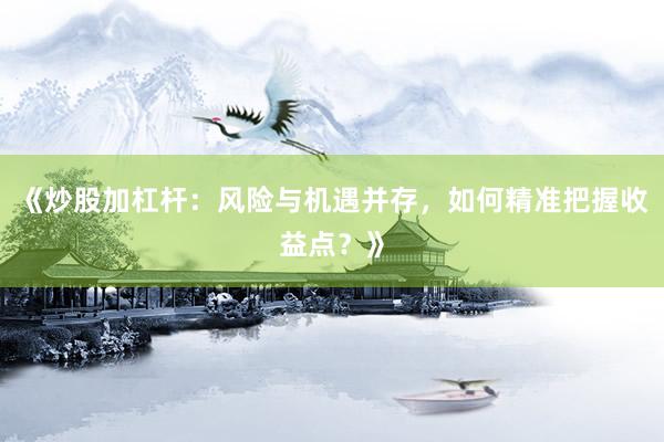《炒股加杠杆：风险与机遇并存，如何精准把握收益点？》