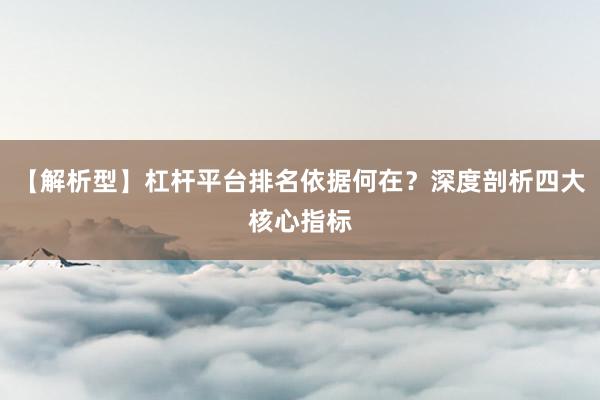 【解析型】杠杆平台排名依据何在？深度剖析四大核心指标