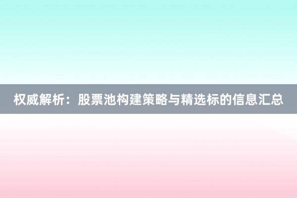 权威解析：股票池构建策略与精选标的信息汇总