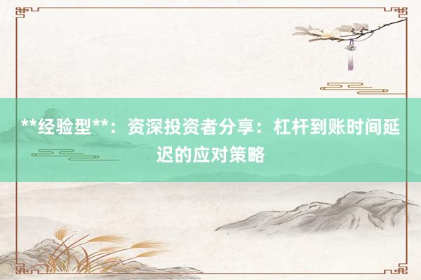 **经验型**：资深投资者分享：杠杆到账时间延迟的应对策略