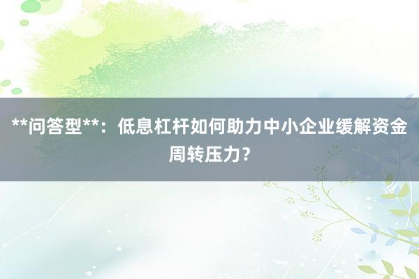 **问答型**：低息杠杆如何助力中小企业缓解资金周转压力？