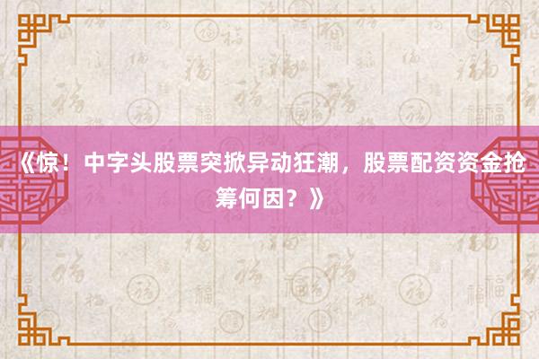 《惊!中字头股票突掀异动狂潮,股票配资资金抢筹何因?》